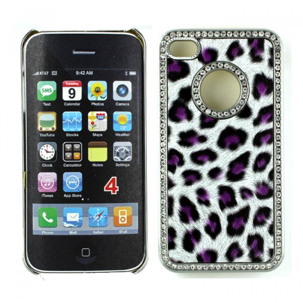 Wholesale iPhone 4 4S Leopard Diamond Chrome Case (Purple)